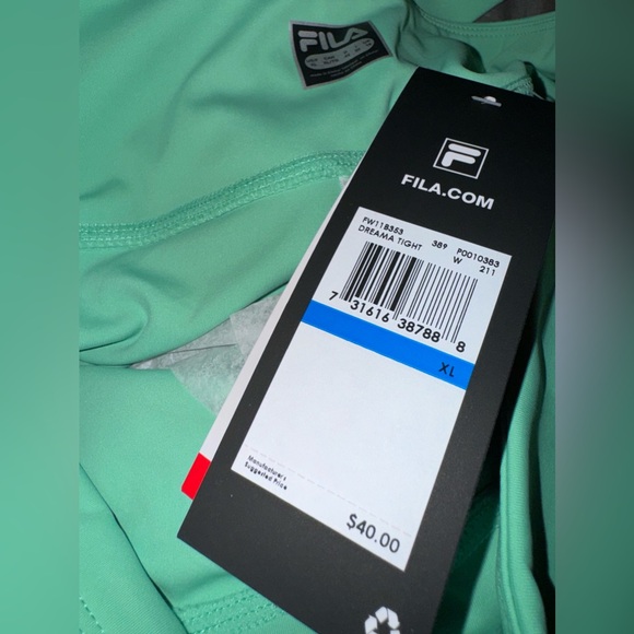 FILA Dreama Athletic Workout Cropped Tight Leggings  Mesh Cutouts/Jade Cream NEW - Picture 2 of 15